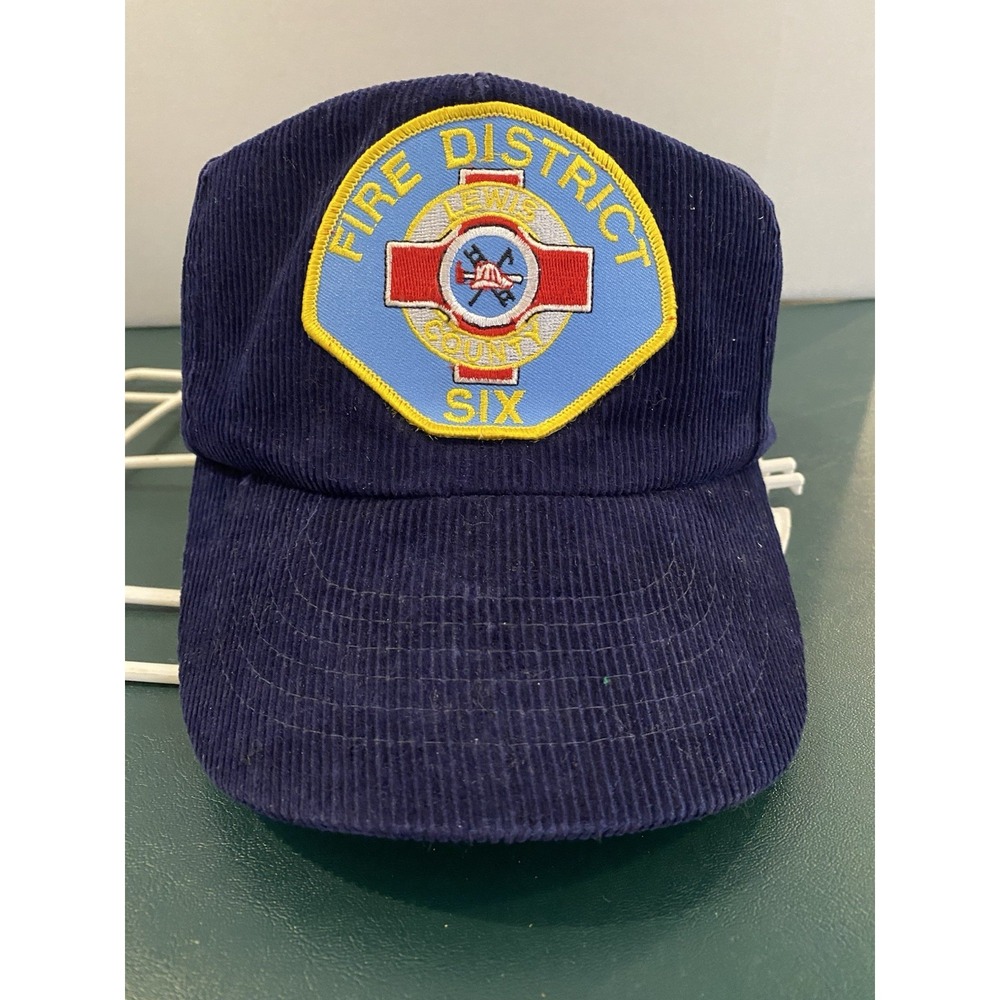 Vintage Lewis County Fire District 6 Hat Yupoong Blue Corduroy Snapback Korea